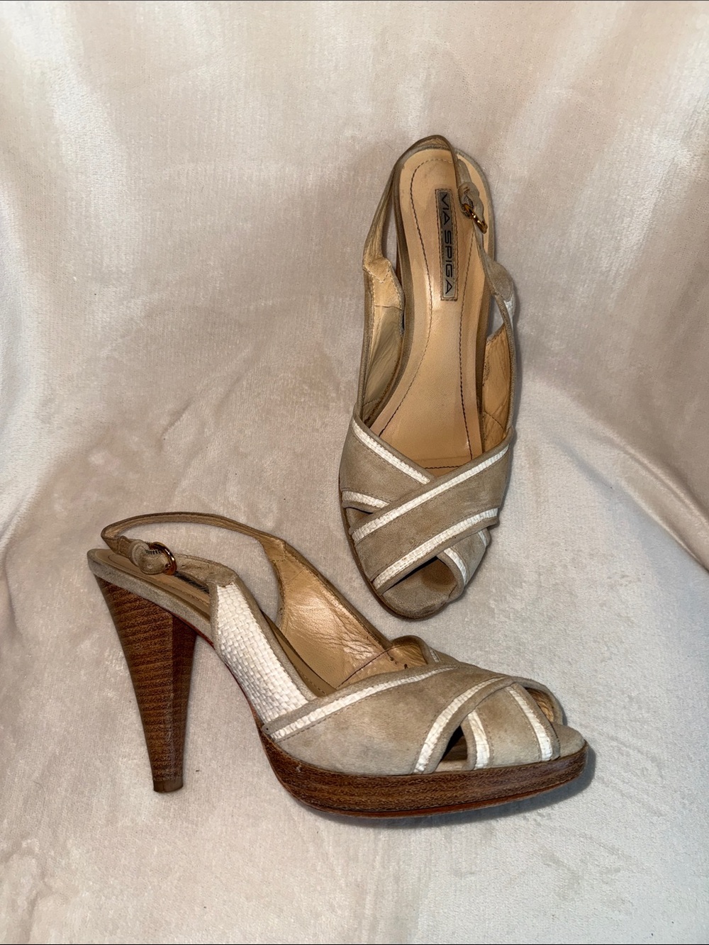 Via Spiga Beige Suede Slingback Heels, Size 9